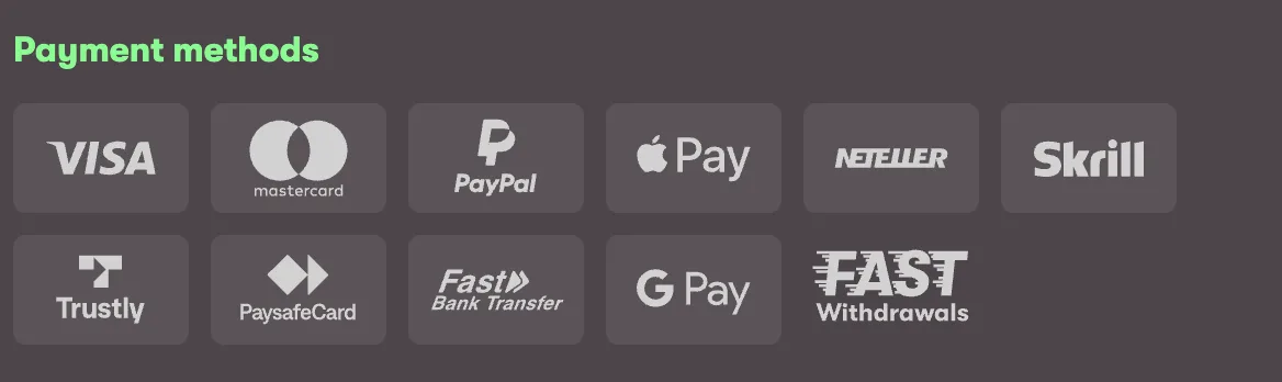 10Bet payment methods interface showing deposit and withdrawal options