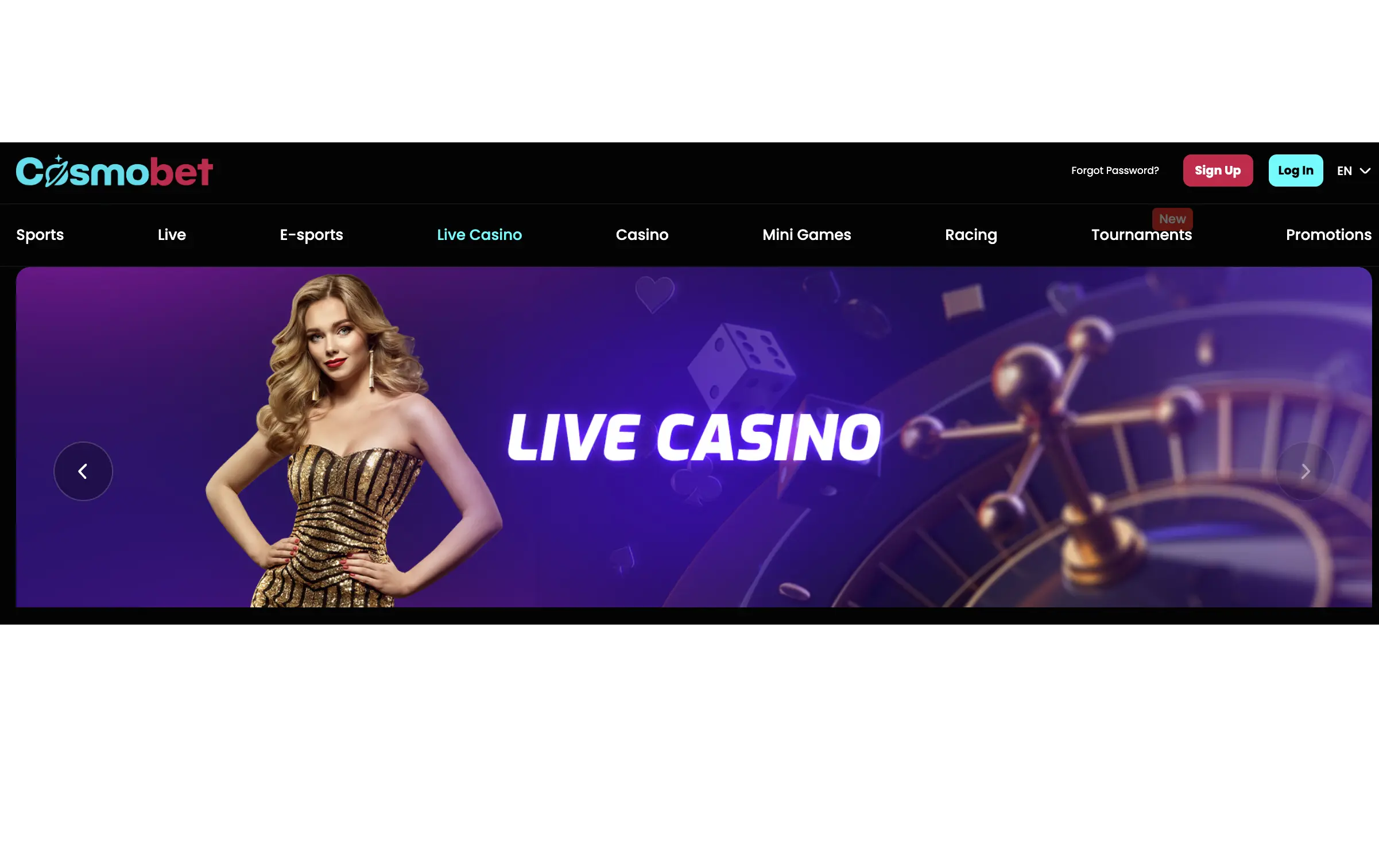 Cosmobet live casino section