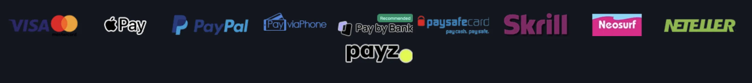 Q88bets payment methods interface showing Visa, Mastercard, Apple Pay, PayPal, paysafecard, Skrill, Neteller and other options